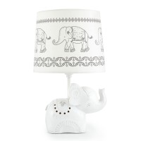 Levtex Baby Ely Elephant Lamp Base and Shade Features a beautiful elephant lamp base with painted accents and detailed features The matching lamp shade is a grey and white trail of elephants printed on a fabric shade The Baby Ely Lamp coordinates beautifu