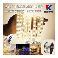 Kertme 5050-60 Type Ac 110-120V Led Strip Lights, Flexible/Waterproof/Dimmable/Multi-Modes Led Rope Light + 23 Keys Remote For Home/Garden/Building Decoration (32.8Ft/10M, Natural White 4000K)