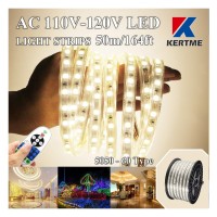 Kertme 5050-60 Type Ac 110-120V Led Strip Lights, Flexible/Waterproof/Dimmable/Multi-Modes Led Rope Light + 23 Keys Remote For Home/Garden/Building Decoration (164Ft/50M, Natural White 4000K)