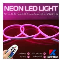 Kertme Neon Led Type Ac 110-120V Led Neon Light Strip, Flexible/Waterproof/Dimmable/Multi-Modes Led Rope Light + 23 Keys Remote For Home/Garden/Building Decoration (131.2Ft/40M, Pink)