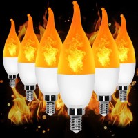 Yeahbeer Led Flame Light Bulbs,3 Modes Fire Light Bulb E12 Base, Christmas Decorations Outdoor Indoor Home, Lights Bulbs (Yellow, 6Pack)