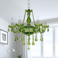 Green K9 Crystal Candle Chandeliers Lighting Modern Pendant Lights Ceiling Fixture Lamp For Dining Living Room Bedroom Hallway Entry Elegant Decoration 6 Lights E12 Base, H20.5 X W23.6 Inch (Upgraded)