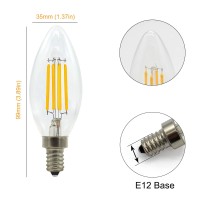 Dimmable Edison Led Filament Bulb E12 Candelabra Base, 6W (60W Equivalent) E12 C35 Candle Light Bulb, 2700K Warm White Chandelier Decorative Classic Glass Lamp, 10-Pack