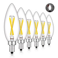 Crlight 2W 4000K Daylight White Led Candelabra Bulb, 30W Equivalent 300Lm, E12 Dimmable Led Chandelier Light Bulbs, Antique Style B10 Clear Glass Candle Torpedo Tip, 6 Pack