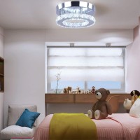 Diisunbihuo Modern Mini Led Chandelier Semi Flush Mount Crystal Lighting Ceiling Crystal Lamp For Bedrooms Dinning Rooms Hallway(Round White)