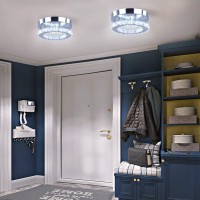 Diisunbihuo Modern Mini Led Chandelier Semi Flush Mount Crystal Lighting Ceiling Crystal Lamp For Bedrooms Dinning Rooms Hallway(Round White)