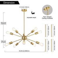 Bonlicht Sputnik Chandelier 10 Light Brushed Brass Mid Century Modern Pendant Lighting Gold Industrial Vintage Flush Mount Sputnik Ceiling Light Fixture Ul Listed