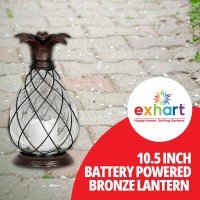 Exhart Garden Lights, Tabletop Outdoor And Indoor Pineapple Lantern, Led Candle With Battery Timer, Glass And Metal Decoration, 10 Inch