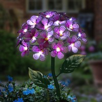 Exhart Garden Solar Lights, Decorative Hydrangea Flower Garden Stake, 26 Leds, Cute Metal Outdoor Decoration, Pink, 7 X 21.5 Inch