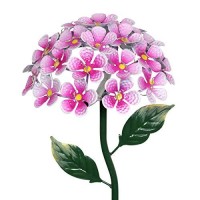 Exhart Garden Solar Lights, Decorative Hydrangea Flower Garden Stake, 26 Leds, Cute Metal Outdoor Decoration, Pink, 7 X 21.5 Inch