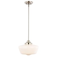 Light Society Portola Schoolhouse Pendant Light, Satin Nickel With White Opal Glass Shade, Classic Vintage Modern Lighting Fixture (Ls-C251-Sn-Wh)