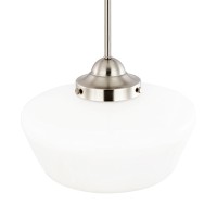 Light Society Portola Schoolhouse Pendant Light, Satin Nickel With White Opal Glass Shade, Classic Vintage Modern Lighting Fixture (Ls-C251-Sn-Wh)