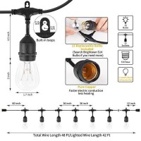 Minetom Outdoor String Lights, 48Ft Patio Lights With 15Pcs 11W S14 Incandescent Bulbs, Ul Listed Commercial Grade Strand, Ip65 Waterproof Hanging Lights For Outside Backyard Porch Cafe, Warm White