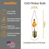 Sunlite 01506-Su Petite Chandelier Flicker Flame Light Bulb Candelabra Base, Orange, E12, Clear, 12 Pack, 3 Watts