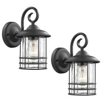 Emliviar 1-Light Outdoor Wall Lantern 2 Pack, Exterior Wall Lamp Light In Black Finish With Clear Seeded Glass -Twin Pack, Os-1803Cw1