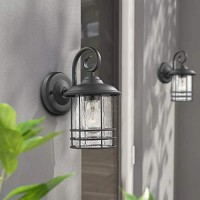 Emliviar 1-Light Outdoor Wall Lantern 2 Pack, Exterior Wall Lamp Light In Black Finish With Clear Seeded Glass -Twin Pack, Os-1803Cw1