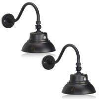 2 Pack - 10In. Black Gooseneck Barn Light Led Fixture For Indoor/Outdoor Use - Photocell Included - Swivel Head - 25W - 2000Lm - Energy Star Rated - Etl Listed - Sign Lighting - 3000K (Warm White)