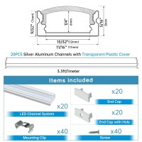 Muzata 20Pack 33Ft1M Led Channel System With Transparent Clear Cover Lens Aluminum Extrusion Track Housing Profile For Strip T