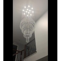 Flashing God D32''X H120'' High Ceiling Chandelier Crystal Raindrop Chandeliers Staircase Large Chandelier Villa Entrance Foyer Ceiling Light High Ceiling Pendant Light Fixture,12 Bulbs Include