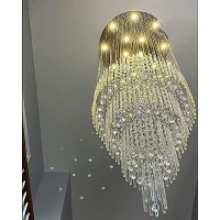 Flashing God D32''X H120'' High Ceiling Chandelier Crystal Raindrop Chandeliers Staircase Large Chandelier Villa Entrance Foyer Ceiling Light High Ceiling Pendant Light Fixture,12 Bulbs Include