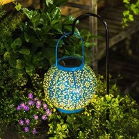 Homeimpro Solar Big Lantern Hanging Garden Outdoor Waterproof Decorative Lights Metal Table Lamp For Patio, Yard, Christmas Gift, 2023 New Updated Bottom Pattern (1Pack, Teal Blue)