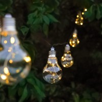 Outdoor Globe Bulb String Lights - Solar Powered - 10 Clear Edison Style Caps - 50 Wire Light Leds - 12.7Ft (L)