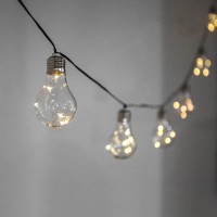 Outdoor Globe Bulb String Lights - Solar Powered - 10 Clear Edison Style Caps - 50 Wire Light Leds - 12.7Ft (L)