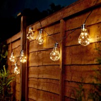 Outdoor Globe Bulb String Lights - Solar Powered - 10 Clear Edison Style Caps - 50 Wire Light Leds - 12.7Ft (L)