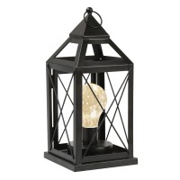 Circleware Lantern Metal Cage Style Desk, Table, Or Hanging Lamp - Cordless Accent Light With Led Bulb - 10.25