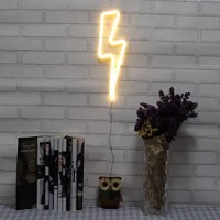 Neon Signs Lightning Bolt Battery Operated And Usb Powered Warm White Art Led Decorative Lights Wall Decor For Living Room Office Christmas Wedding Party Decoration(Nelnb)