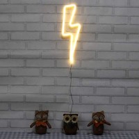 Neon Signs Lightning Bolt Battery Operated And Usb Powered Warm White Art Led Decorative Lights Wall Decor For Living Room Office Christmas Wedding Party Decoration(Nelnb)