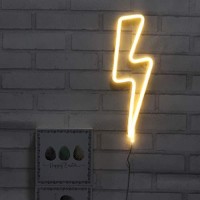 Neon Signs Lightning Bolt Battery Operated And Usb Powered Warm White Art Led Decorative Lights Wall Decor For Living Room Office Christmas Wedding Party Decoration(Nelnb)