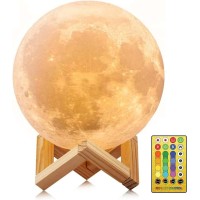 Cpla Moon Lamp For Adults Kids, Moon Night Light 16 Colors Led 3D Printing Moon Light With Stand & Remote/Touch Control And Usb Rechargeable 5.9Inch (Standard Size)