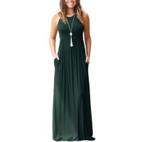 Euovmy Womens Casual Sleeveless Dress Swing Tshirt Loose Summer Maxi Dresses With Pocket Dark Green Medium