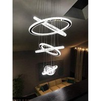 Siljoy Modern Crystal Chandelier Lighting, 6 Ring Chandelier Led Ceiling Lights Fixtures With 3-Color, High Ceiling Foyer Chandelier For Living Room Dining Room Staircase, D8-12-16