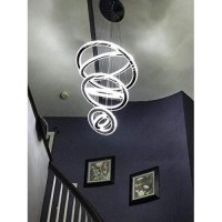 Siljoy Modern Crystal Chandelier Lighting, 6 Ring Chandelier Led Ceiling Lights Fixtures With 3-Color, High Ceiling Foyer Chandelier For Living Room Dining Room Staircase, D8-12-16