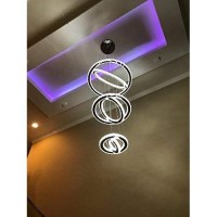 Siljoy Modern Crystal Chandelier Lighting, 6 Ring Chandelier Led Ceiling Lights Fixtures With 3-Color, High Ceiling Foyer Chandelier For Living Room Dining Room Staircase, D8-12-16