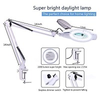 10X Led Magnifying Lamp With Clamp, Kirkas 2,200 Lumens Dimmable Super Bright Daylight Magnifying Glass With Light And Stand, Adjustable Swivel Arm Magnifier Lamp For Reading Repair Crafts-White