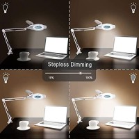 10X Led Magnifying Lamp With Clamp, Kirkas 2,200 Lumens Dimmable Super Bright Daylight Magnifying Glass With Light And Stand, Adjustable Swivel Arm Magnifier Lamp For Reading Repair Crafts-White