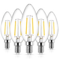 Ascher E12 Led Classic Candelabra Clear Light Bulb, 4W, Equivalent 40W, Warm White 2700K, Filament Clear Glass, Non-Dimmable, Pack Of 5