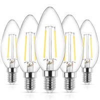 Ascher E12 Led Classic Candelabra Clear Light Bulbs, Equivalent 40W, Daylight White 5000K, Filament Clear Glass, Non-Dimmable, Pack Of 5