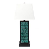 Homeroots Lighting 13-Inch X 15-Inch X 3075-Inch Black, Metal With Teal Brick Pattern - Table Lamp