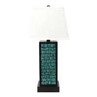 Homeroots Lighting 13-Inch X 15-Inch X 3075-Inch Black, Metal With Teal Brick Pattern - Table Lamp