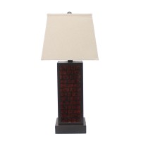 Homeroots Lighting Contemporary Black Metal Table Lamp With Dark-Red Brick Pattern