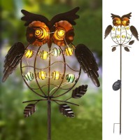 Take Me Garden Solar Lights Outdoor,Solar Powered Stake Lights Great Gifts- Metal Owl Led Decorative Garden Lights For Walkway,Pathway,Yard,Lawn (Green)