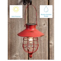 Distressed Porch Lantern - Solar-Powered Light With Vintage-Style Cage - Red