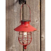 Distressed Porch Lantern - Solar-Powered Light With Vintage-Style Cage - Red