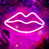 Xiyunte Pink Lip Neon Sign, Battery Or Usb Operated Led Lip Neon Light For Valentines Decorations, Lip Neon Light Sign For Girl'S Room, Dorm, Bedroom, Party, Wedding Anniversary, Home Decor