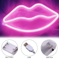 Xiyunte Pink Lip Neon Sign, Battery Or Usb Operated Led Lip Neon Light For Valentines Decorations, Lip Neon Light Sign For Girl'S Room, Dorm, Bedroom, Party, Wedding Anniversary, Home Decor