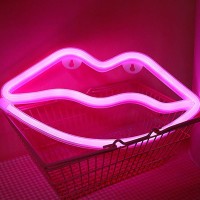 Xiyunte Pink Lip Neon Sign, Battery Or Usb Operated Led Lip Neon Light For Valentines Decorations, Lip Neon Light Sign For Girl'S Room, Dorm, Bedroom, Party, Wedding Anniversary, Home Decor